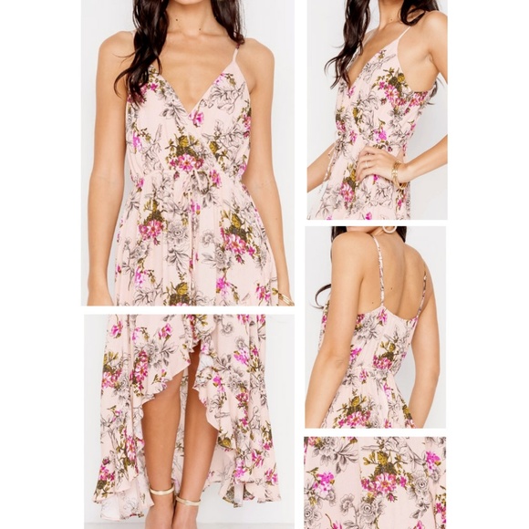 Nude Pink Floral V-Neck Ruffle Skirt Maxi Dress - Picture 4 of 8